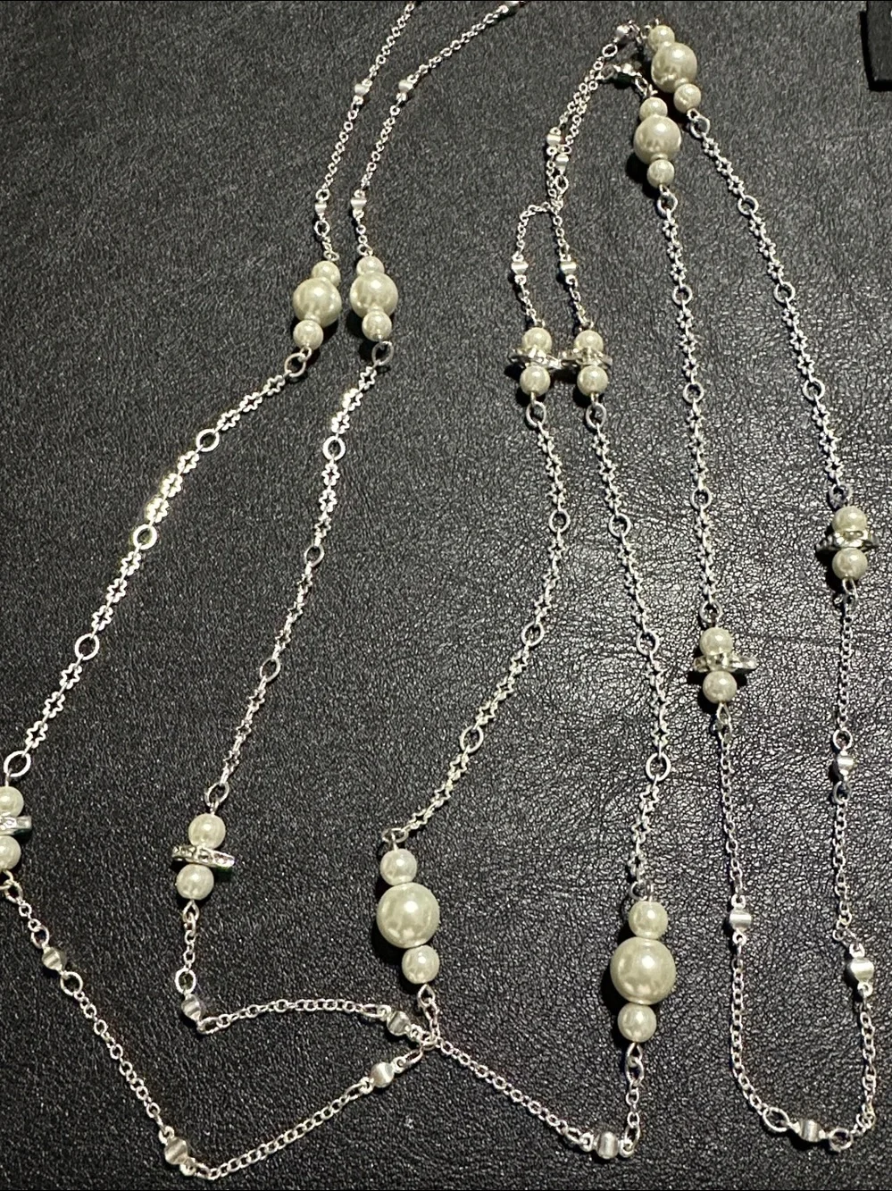 Dillards Silver Tone Faux Pearl Station Necklace